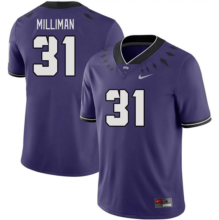 Men #31 Jake Milliman TCU Horned Frogs 2023 College Footbal Jerseys Stitched-Purple